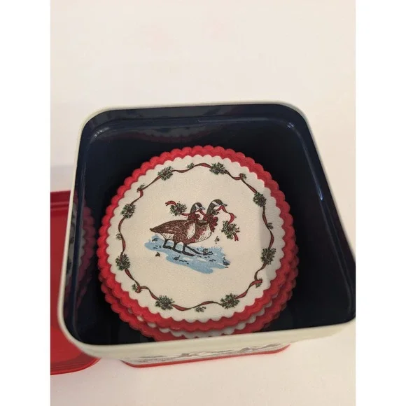 Vintage Christmas Geese Paper Coasters With Tin Potpourri Press Holiday 3.25" - Picture 15 of 15